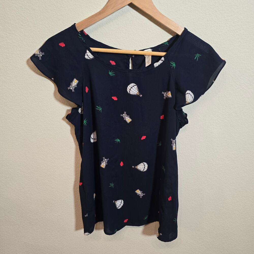 Westmoon Navy Blouse Ruffles Sleeves Sz Small